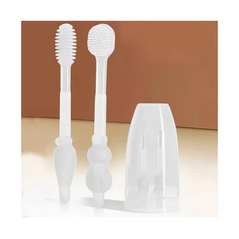 StarAndDaisy Baby Baby Manual Toothbrush And Baby Tongue Cleaner For Toddler Oral Care, Soft Silicone Toothbrush. (White), 1 count