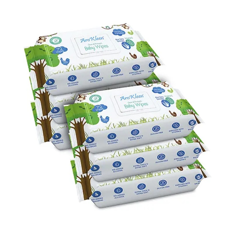 AROKLEEN Baby Wipes Aloe Vera & Vitamin E 432 Count Thick & Soft Wipes Gentle & Moisturizing Dermatologically Tested Pack of 6