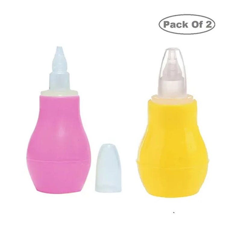 Baby Miniature Baby Nasal Nose Aspirator Suction Cleaning Tool Mucus Congestion Relief Teether Manual Nasal Aspirator-Pack of 2-Pink and Yellow Color