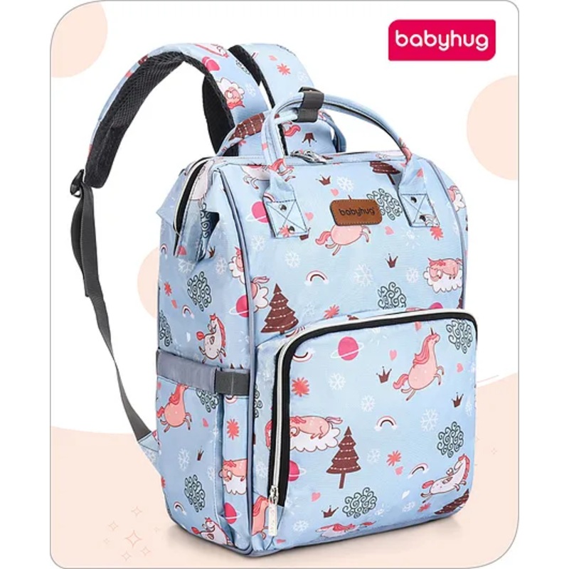 Babyhug Multipurpose Spacious Diaper Backpack Unicorn Print – Light Blue