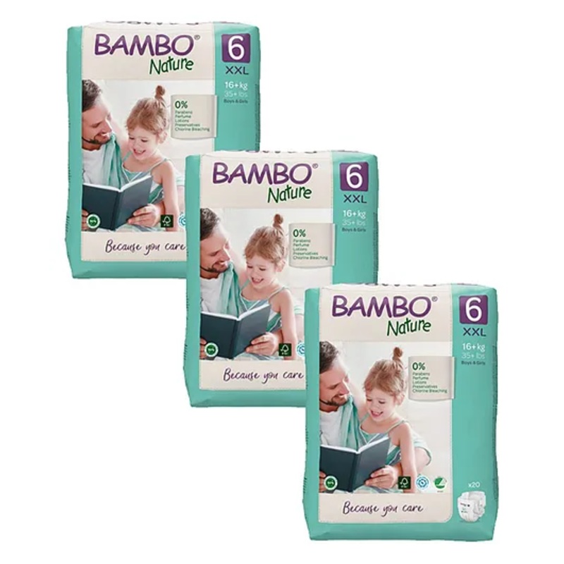 Bambo Nature Eco Friendly Tape Diapers with Wetness Indicator XXL Size Pack Of 3 – 60 Pieces