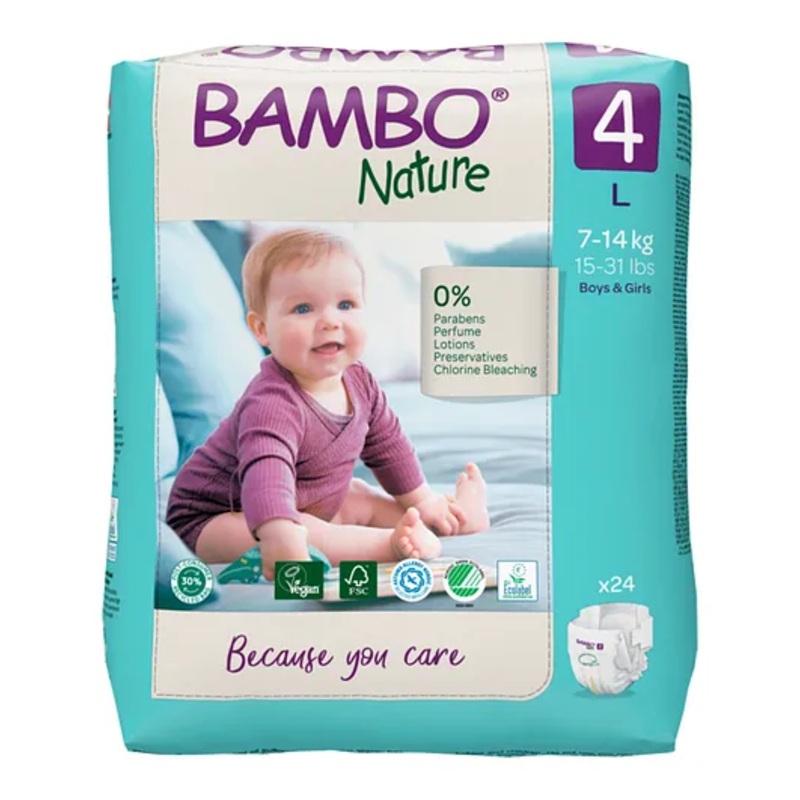 Bambo Nature Large Size Tape Diapers with Wetness Indicator – 24 Pieces