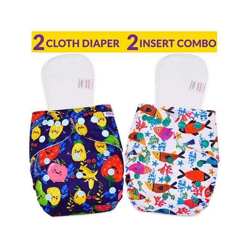 Bembika Cloth Diapers with Inserts Fish Print Set of 2 – Multicolor