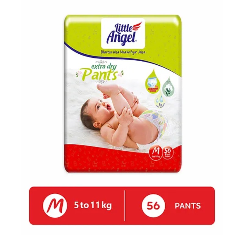 Little Angel Extra Dry Baby Pants Diaper Medium  (M) – 56 Pieces