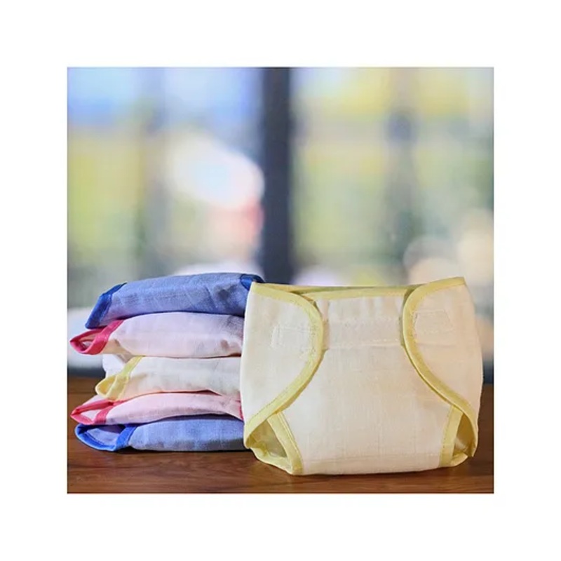 Lollipop Lane  Muslin Cloth Diapers with Velcro Closure and Lining  – New Born (Multicolor) (Pack of 6)