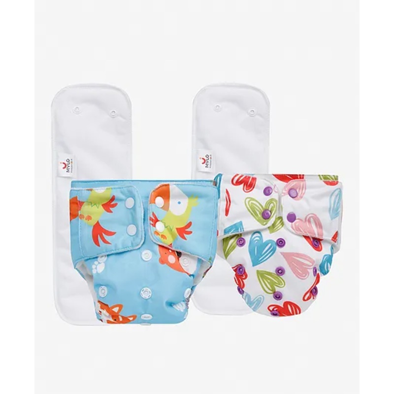 Mylo Baby Freesize Adjustable Cloth Diapers with 2 Free Insert Oeko Tex Certified Pack of 2 – Heart Doodles Pet Love Multicolour