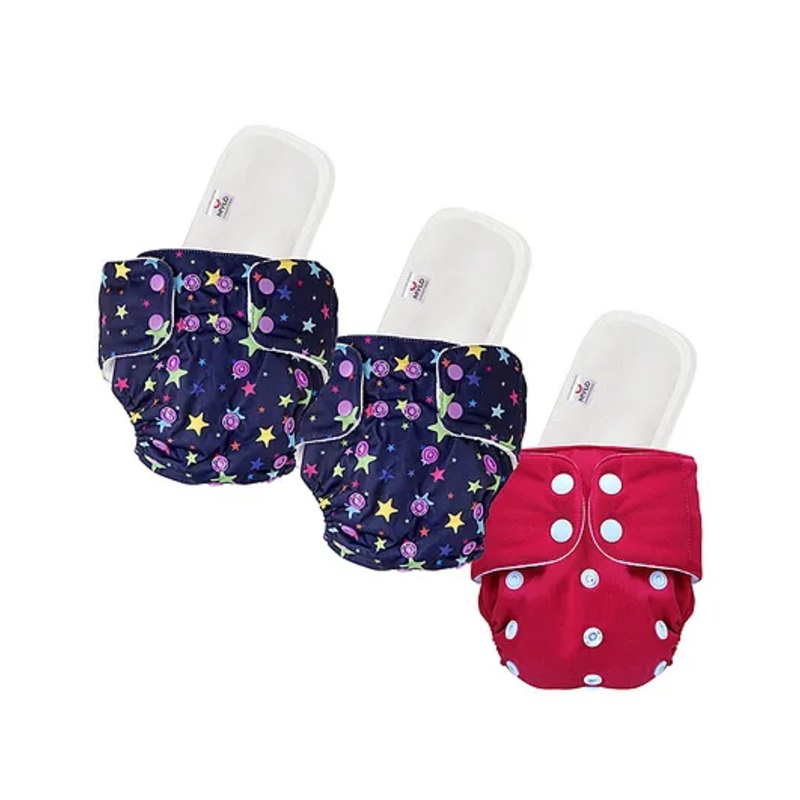 Mylo Baby Freesize Adjustable Cloth Diapers with 3 Free Insert Oeko Tex Certified Pack of 3 – Red  Twinkle Print Multicolour
