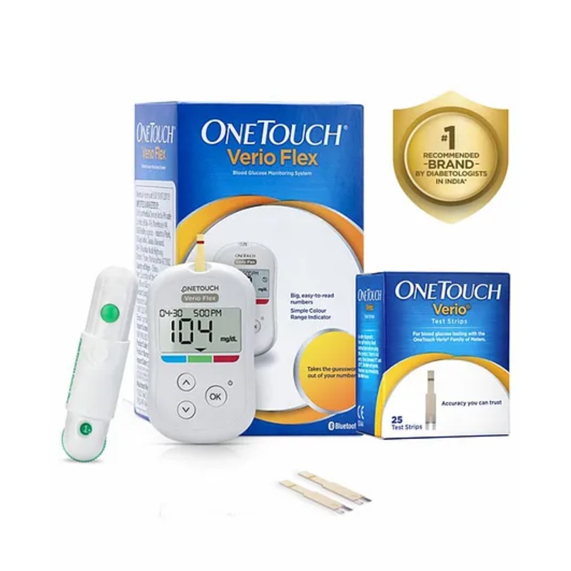 OneTouch Verio Flex glucometer with 25 Test Strips 10 Sterile Lancets  & 1 Lancing device