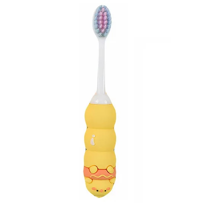 StarAndDaisy Cute Dino Toothbrush for Kids  Soft Bristle Tooth Brush for Toddlers with Silicone Grip and Spilt Bristle Design (Round Yellow)