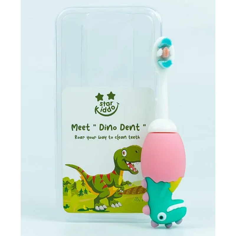 StarKiddo Dino Dent Silicone Kids Toothbrush | BPA-Free |Soft Bristles| Cartoon, Fancy, Premium, Safe & Stylish| (1 year- 3 years) (Pink)