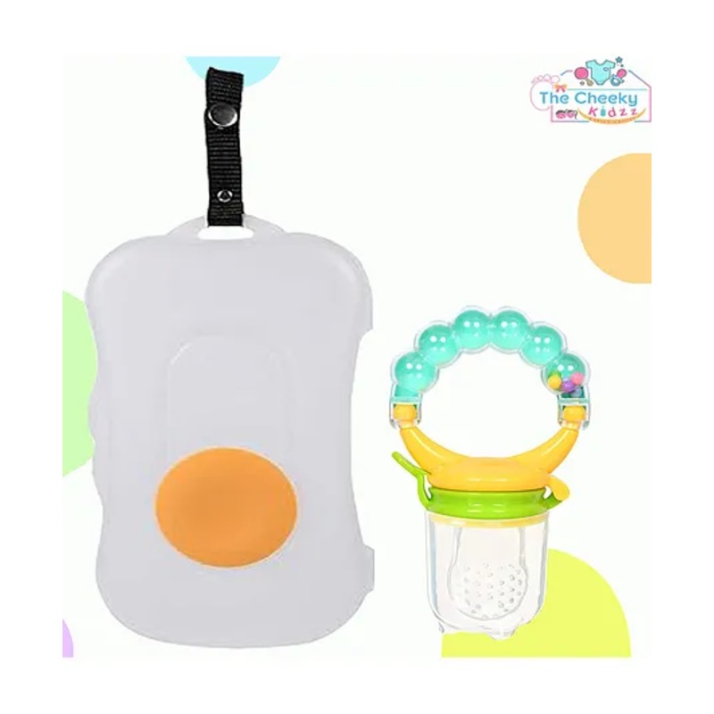 The Cheeky Kidzz Reusable Refillable Baby Wet Wipes Storage Box Container for Car Bathroom Living Room with Fruit Vegetable Food Feeder Nibbler Rattle (YELLOW)