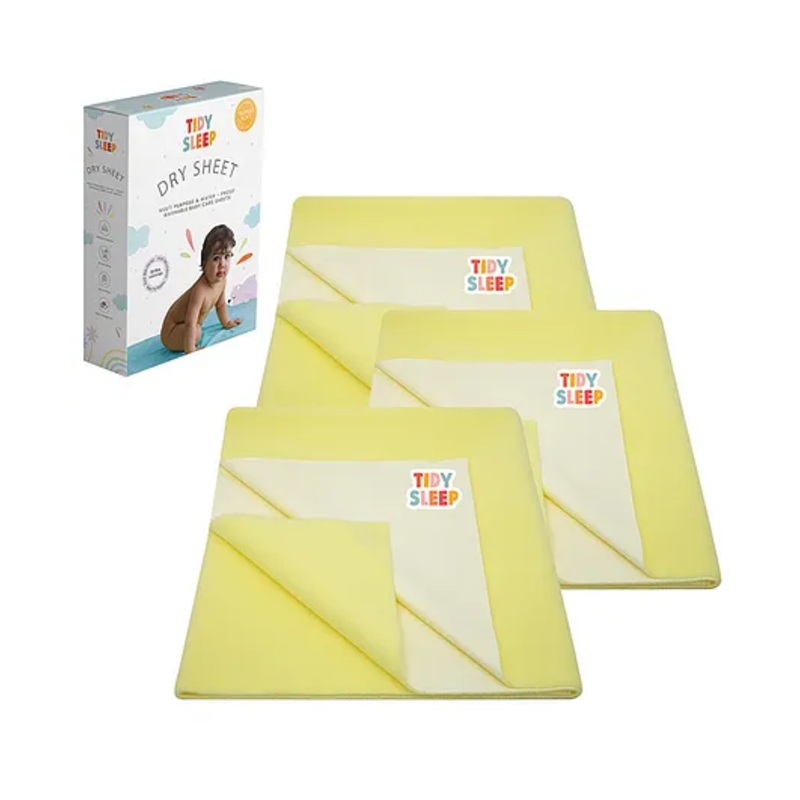TIDY SLEEP Waterproof Baby Bed Protector Dry Sheet For New Born Babies- Banana Yellow  Pack of 3 (Small)
