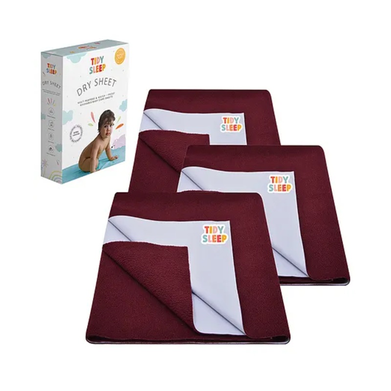 TIDY SLEEP Waterproof Baby Bed Protector Dry Sheet For New Born Babies- Maroon  Pack of 3 (Small)