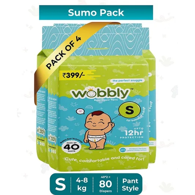 Wobbly Baby Diaper Pants, Small (S) Size – 180 count