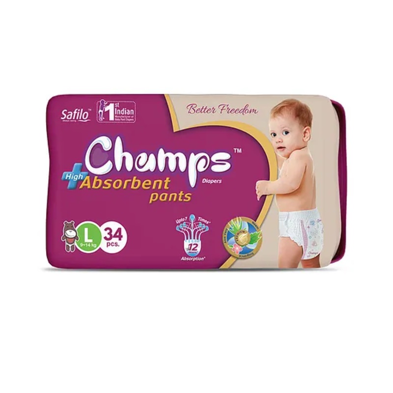 Champs High Absorbent Pant Style Diaper Large White – 34 Pieces
