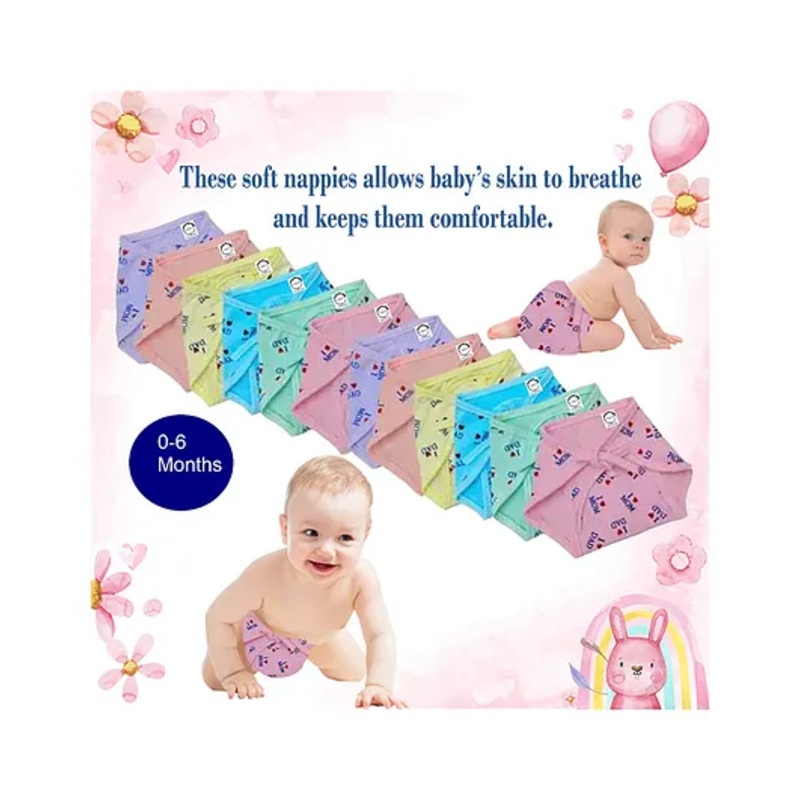 Chirsh New Born Baby Cloth Diapers Pack Of 10 (0-6 Months) – Multicolor