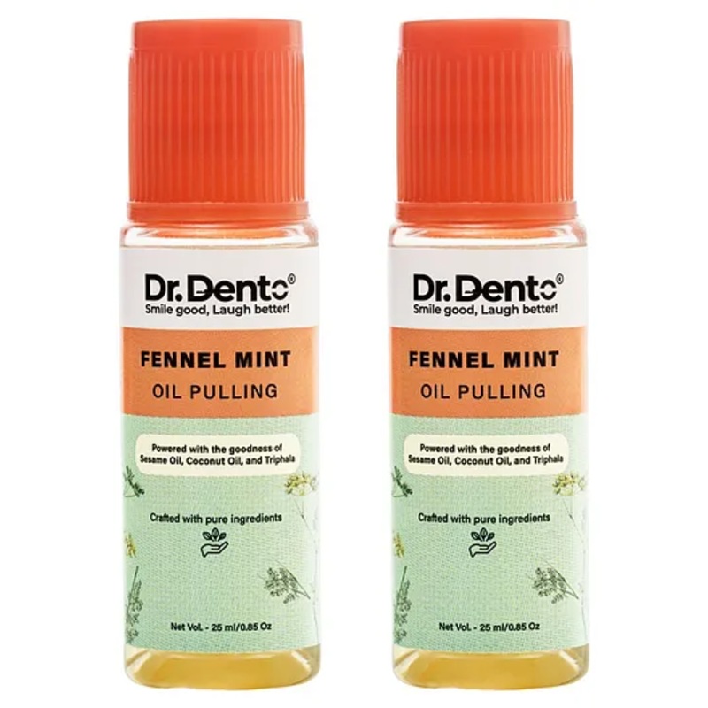 Dr.Dento Fennel Mint Oil Pulling | Ayurvedic Oral Care | All-Natural Coconut Oil Blend for Fresh Breath & Detox | Healthy Teeth & Gums (50 ML (25 ML x2))
