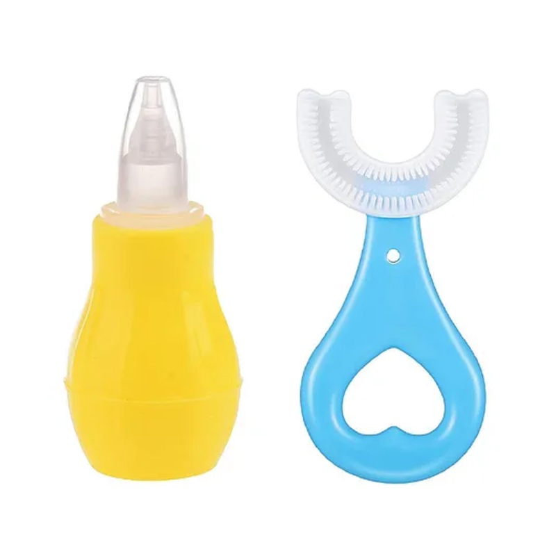Enorme Baby Silicone Yellow Nose Cleaner Nasal Aspirator with U-shaped Soft Silicone Mouth Cleaning Toothbrush For Kids