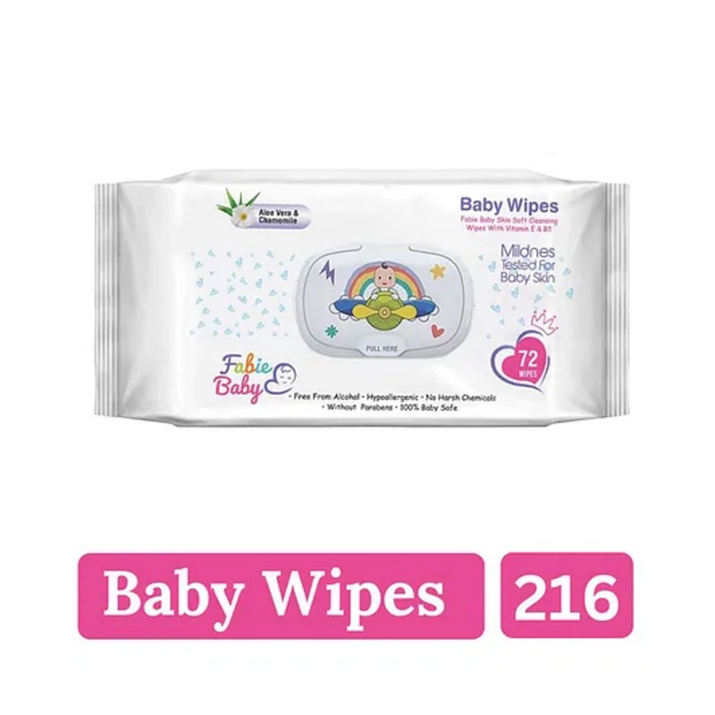 Fabie Baby Wipes (72Pcs) for New Born Baby with Vitamin E & B5 – Pack of 3
