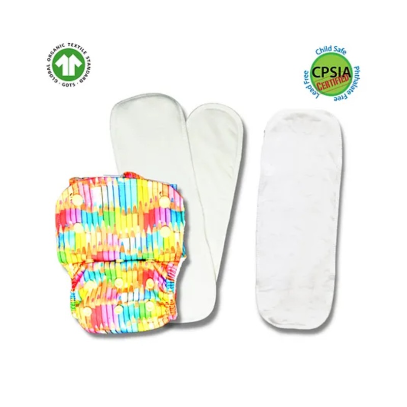 Kindermum Colourful Art Pro Aio Cloth Diaper With 2 Organic Inserts And Power Booster – Multicolour