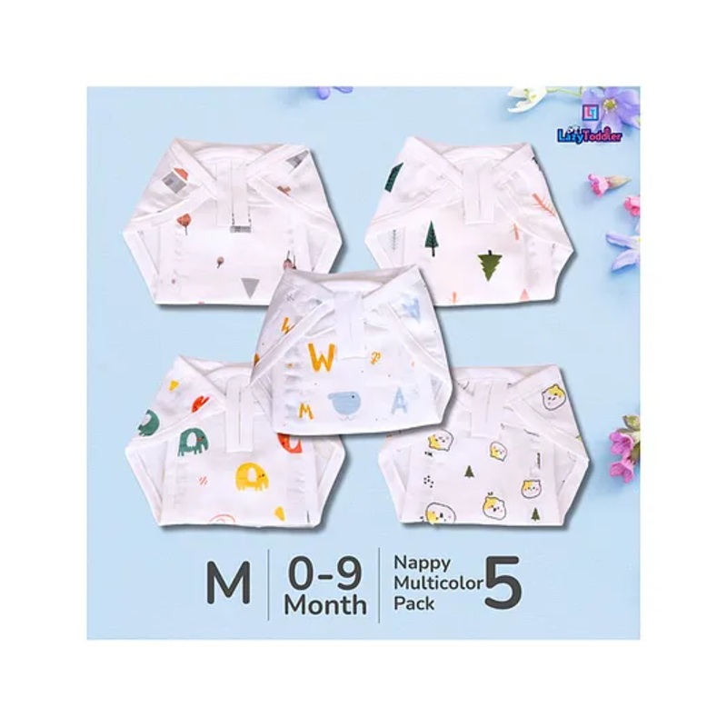 LazyToddler Muslin Nappy Set of 5  Medium (TD)