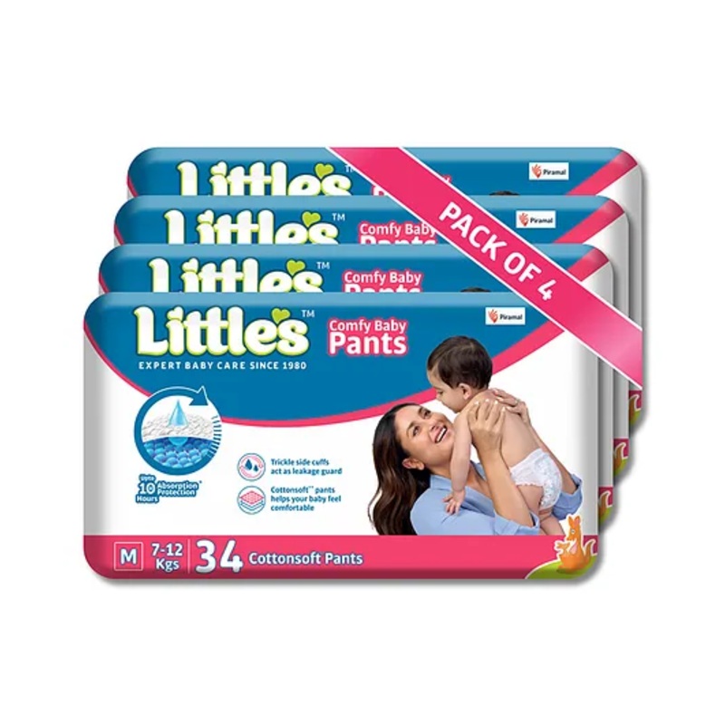 Little’s Cotton Soft Baby Diaper Pants with Leakage Guard Pack of 4 Size M – 136 Diapers