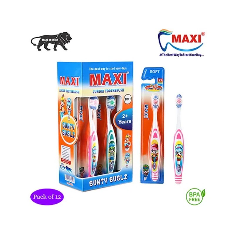MAXI Bunty Bubli Junior Toothbrush Pack of 12 – Multicolor