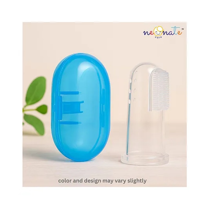 NeonateCare Baby Silicone Soft Bristles Finger Tooth Brush With Tongue Cleaner Back And Travel Protective Case – Blue finger brush