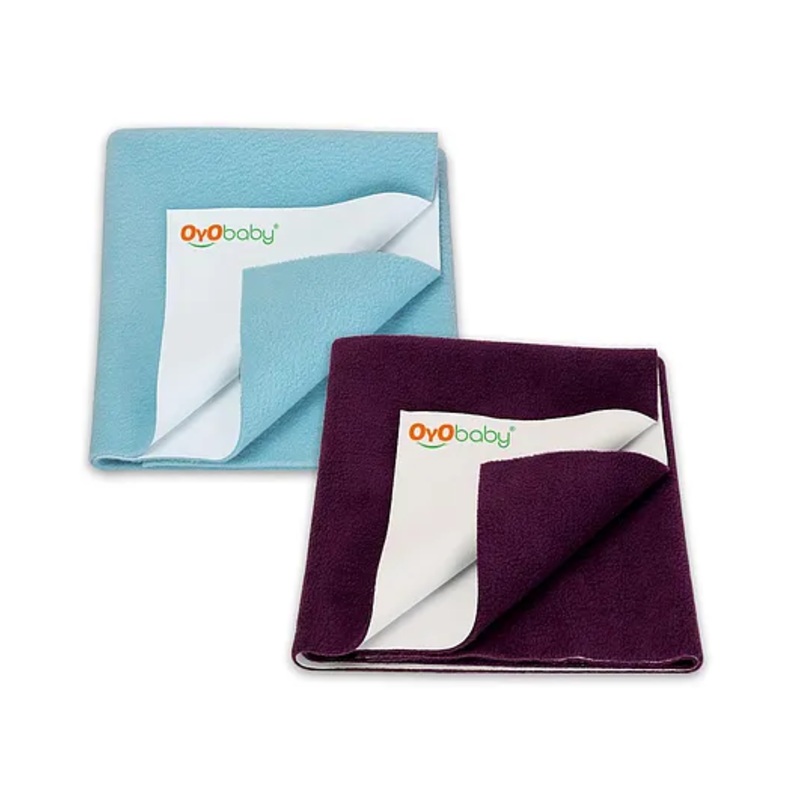 OYO BABY Soft & Waterproof Dry Sheet for Babies, Leakproof Bed Protector, Small (70cm x 50cm), Plum & Sea Blue (Pack of 2)