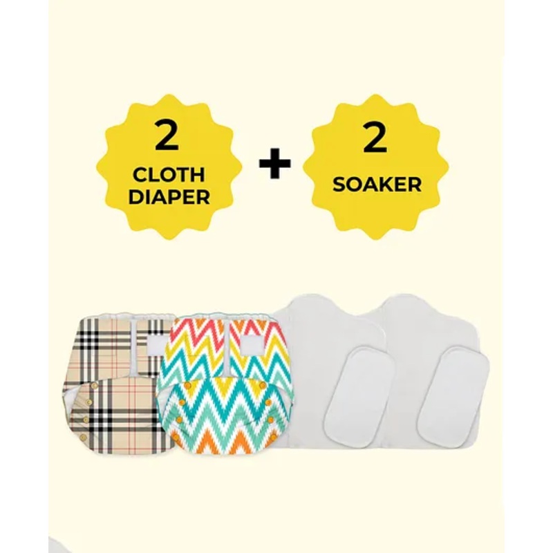 Snugkins Newborn Bliss Reusable Waterproof & Washable Cloth Diapers for Newborn  Contains 2 Diaper 2 Wet Free Organic Cotton Pad & 2 Booster Pad – Multicolour