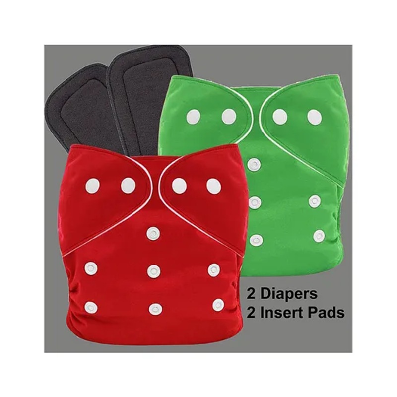 Sparkle Joy Reusable Solid Pocket Cloth Diapers With Inserts Pack of 2 – Red Green