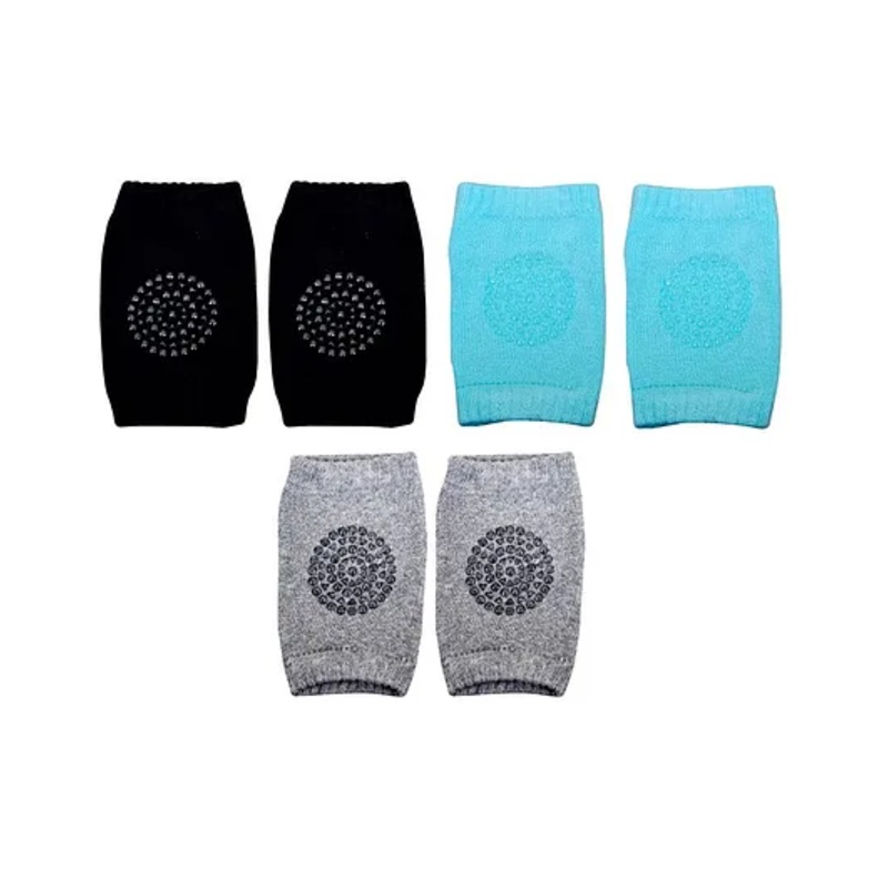The Little Lookers Padded Baby Knee Pads Set of 3 Pairs – Black Blue Grey