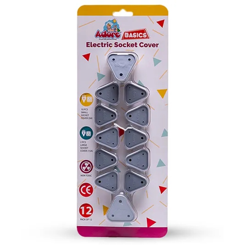Adore Baby Safety Child Proofing Electrical Socket Cover Set- Pack of 12- Grey