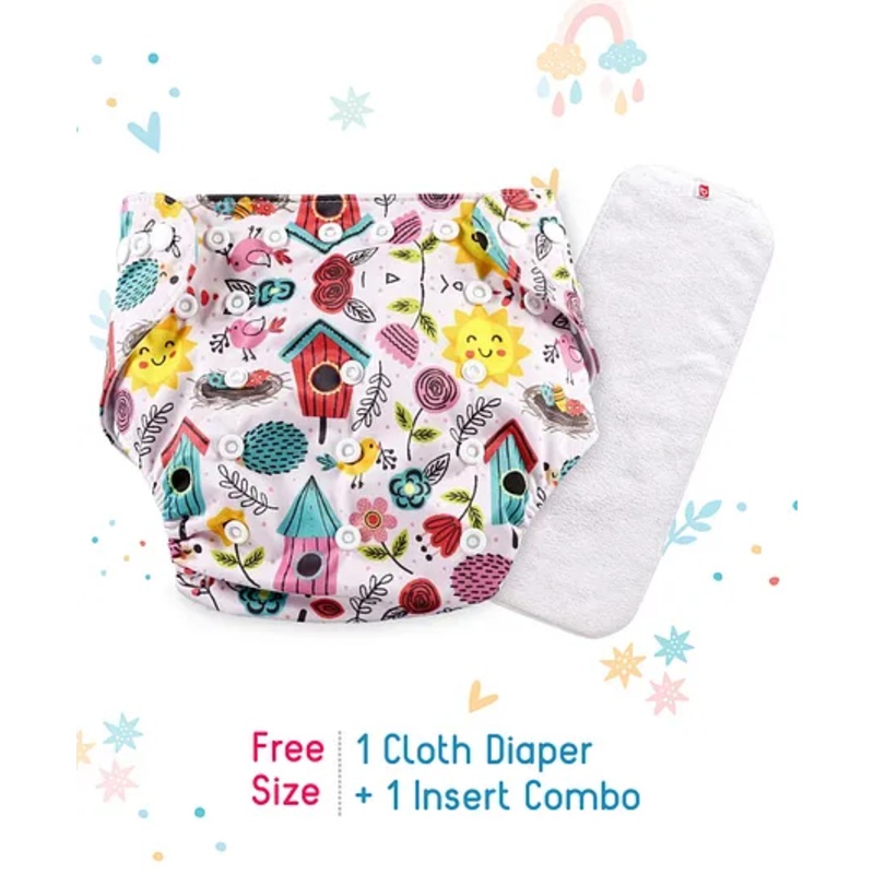 Babyhug Free Size Reusable Cloth Diaper With Insert House Print – Pink