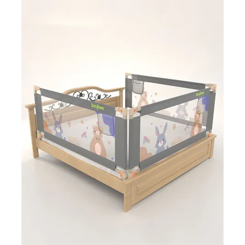 BAYBEE Baby Bed Rail Guard for Baby Toddlers Safety, Portable Kids Bed Rail Safeguard Fence with Adjustable Height | Foldable Single Side Bed Protector for Newborn Baby (Pack of 3, Grey, 150x80cm)