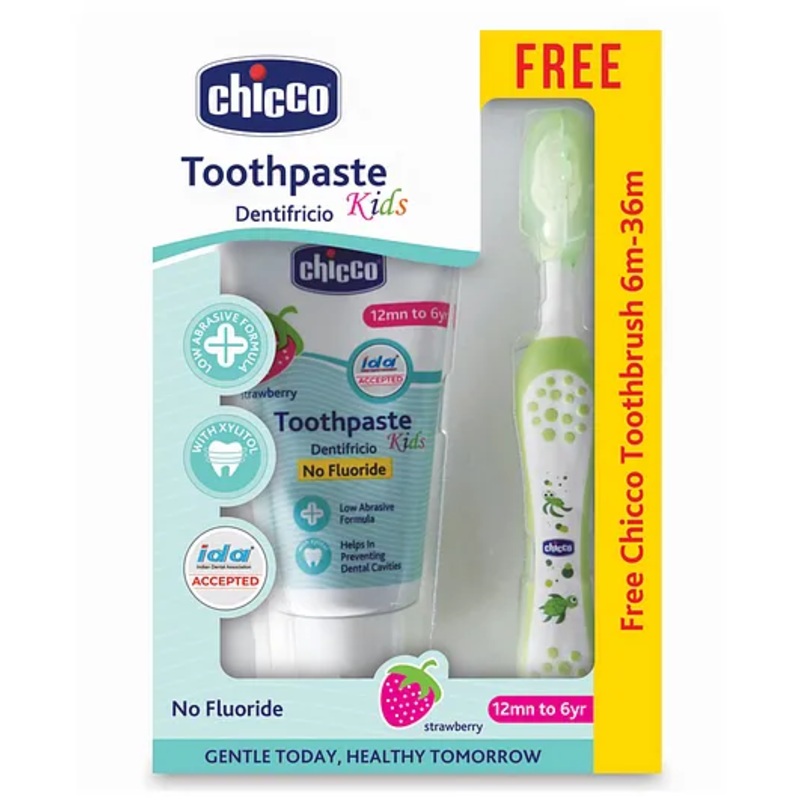 Chicco Toothpaste Strawberry with Free Toothbrush Green – 50 g