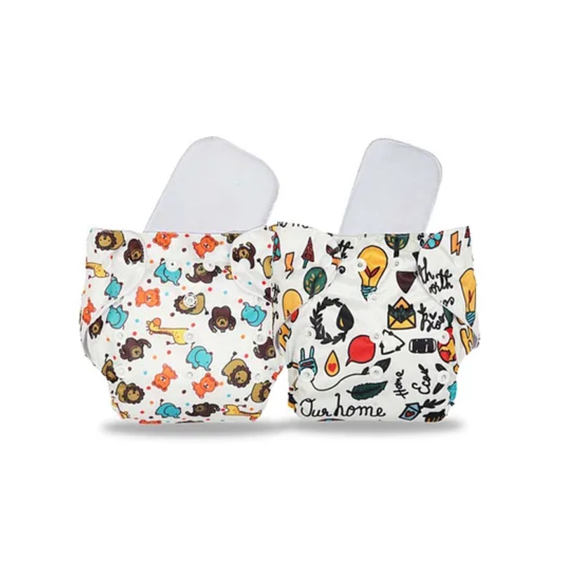 Chinmay Kids  Freesize Reusable Washable Adjustable Snap Buttons Cloth Diaper For Babies With Wet Free Insert Pads Leak Proof & Dry Feel Pack of 2- White