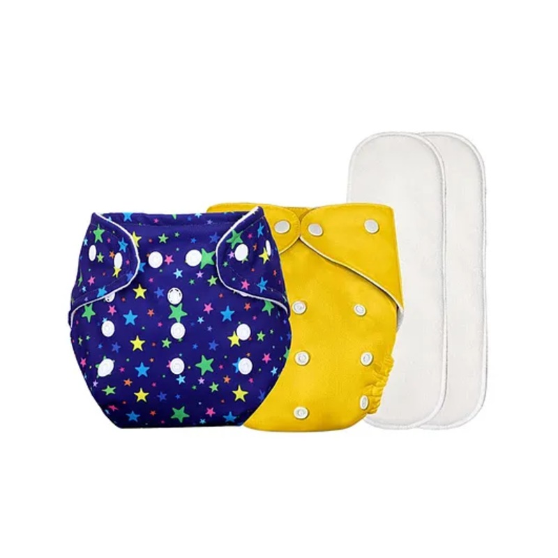 Deedry Cloth Reusable Diapers With Insert Pack of 2 – Yellow & Blue