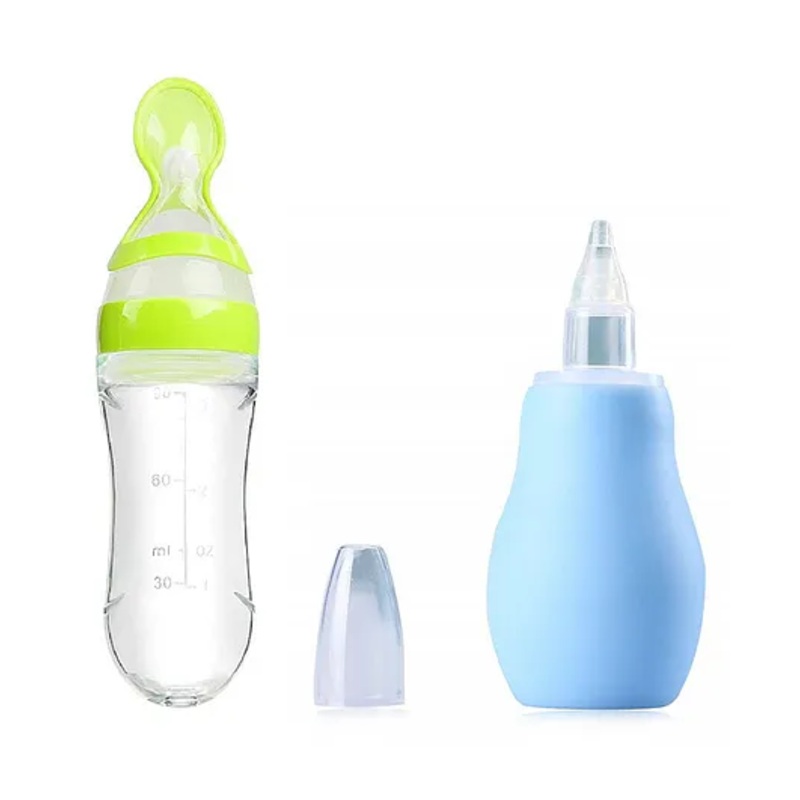 Enorme Baby Silicone Blue Nose Cleaner Nasal Aspirator and Silicone Easy Squeezy Spoon Food Feeder