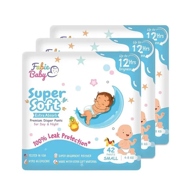 Fabie Baby Premium Diaper Small Size (42Pcs) 12 Hours Absorption Anti Rash diapers & Tested In USA – Pack of 3