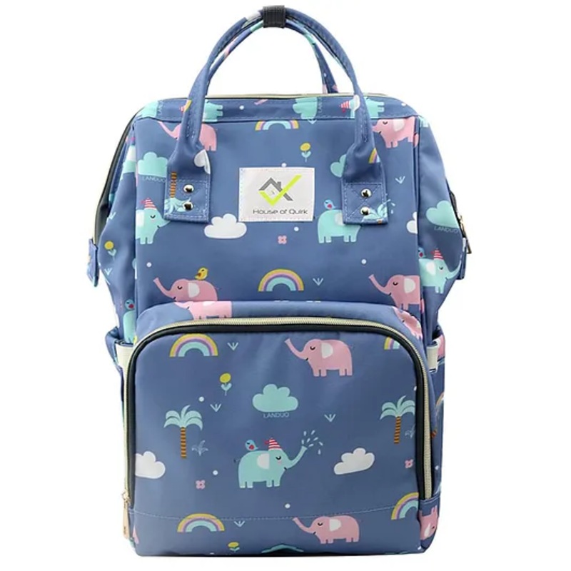 House of Quirk Baby Diaper Bag Maternity Backpack (Blue Elephant Printed)