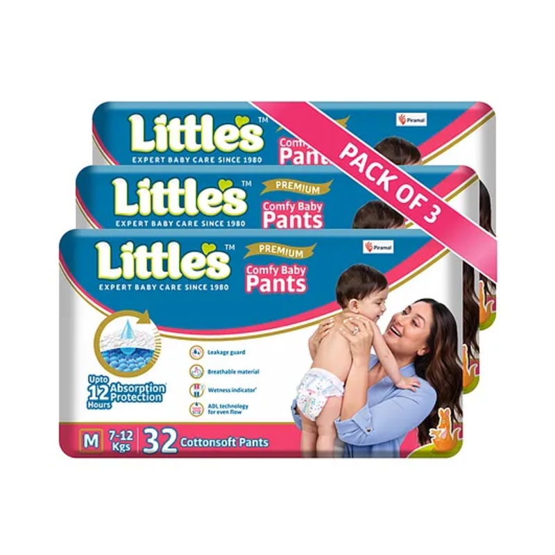 Little’s Comfy Premium Baby Diaper Pants  Cotton Soft with Wetness Indicator Pack of 3 Medium – 96 Pieces