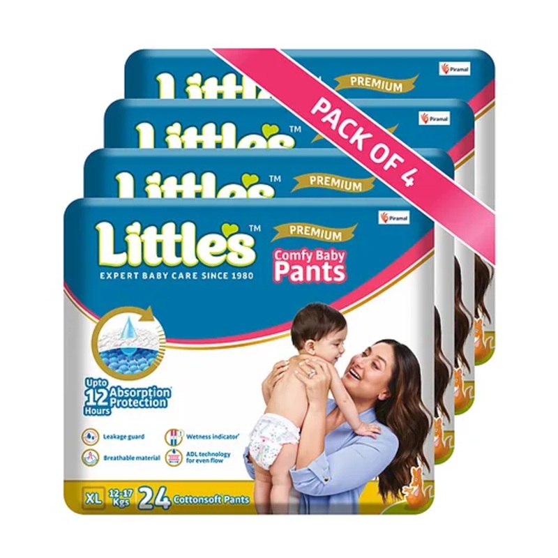 Little’s Cotton Soft Baby Diaper with Leakage Guard Wetness Indicator & 12 Hours Absorption Size XL Pack of 4 – 96 Pieces