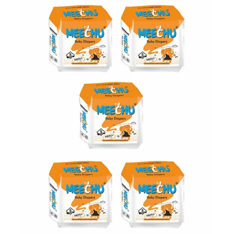 Meechu Small  Taped Style Diapers (Pack of 5) Cottony Soft Absorb Technology Leakage Protection- 25 Pieces