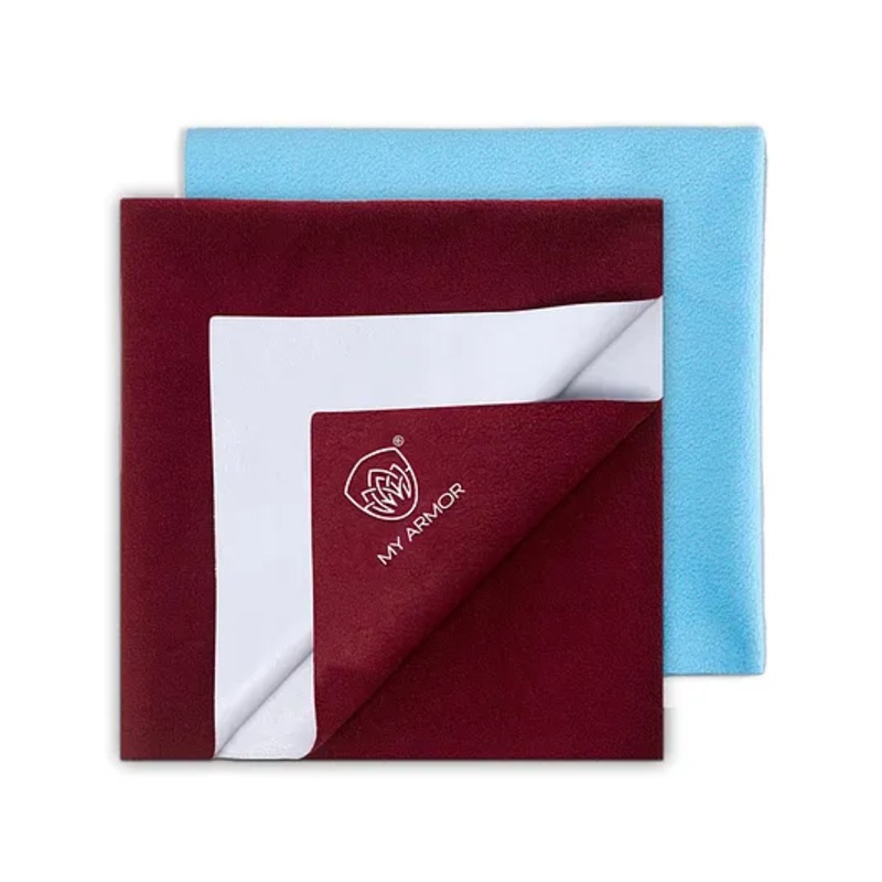MY ARMOR Baby Quick Drying Mattress Protector Large Pack of 2 – Maroon & Sky Blue