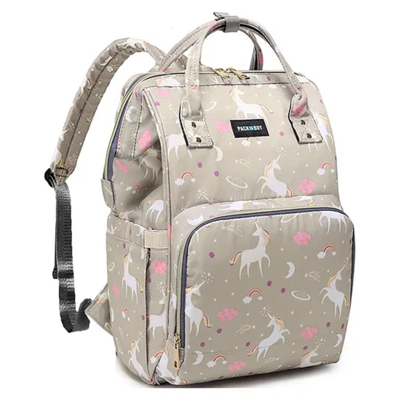 PACKNBUY Diaper Bag Backpack Unicorn Print – Grey