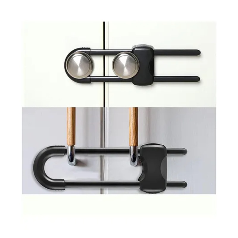 Safe-O-Kid Heavy Duty Almirah Cupboard U Shaped Lock – Premium Security Lock for Cabinets & Doors – Black, Pack of 8