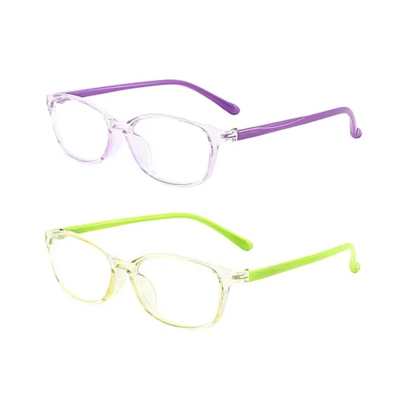 SYGA Pack of 2 Kids Anti-Blue Light Blocking Lightweight Retro Round Glasses for Age 6 to 12 Years old (Purple & Green)