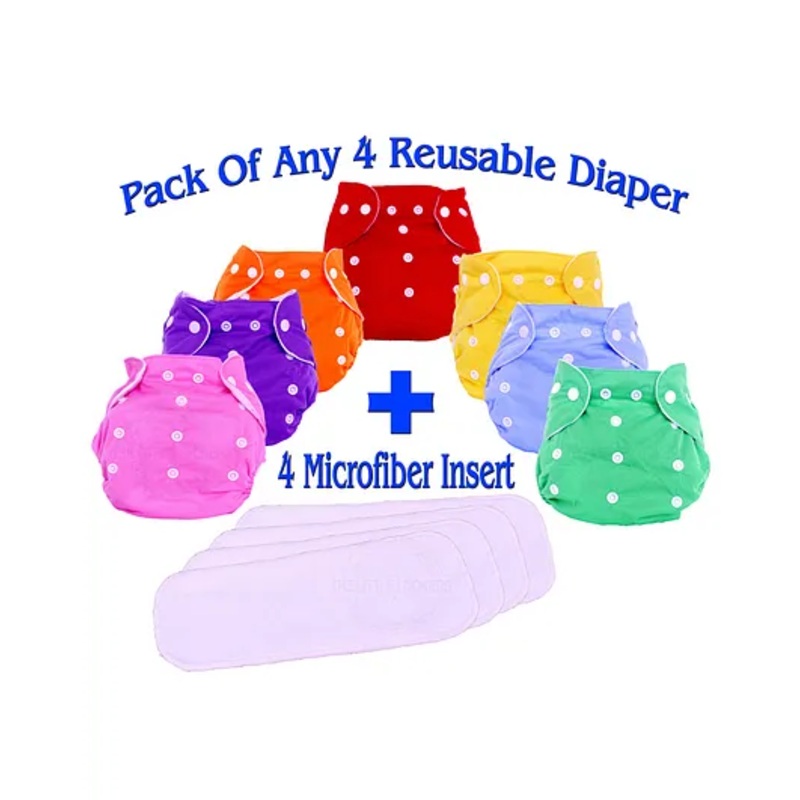 The Little Lookers Adjustable & Reusable Cloth Diaper Pack Of 4 ( Colour May Vary)