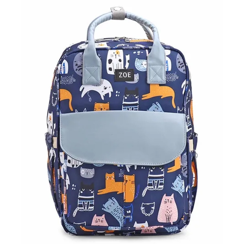 Zoe Multifunctional Cat Printed Travel Friendly Diaper Backpack – Navy Blue